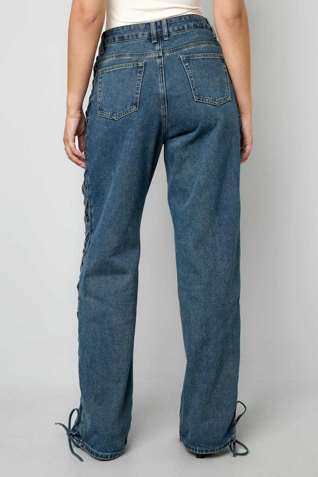 Woven Cotton Women's Straight Leg Pants Tie-up Casual