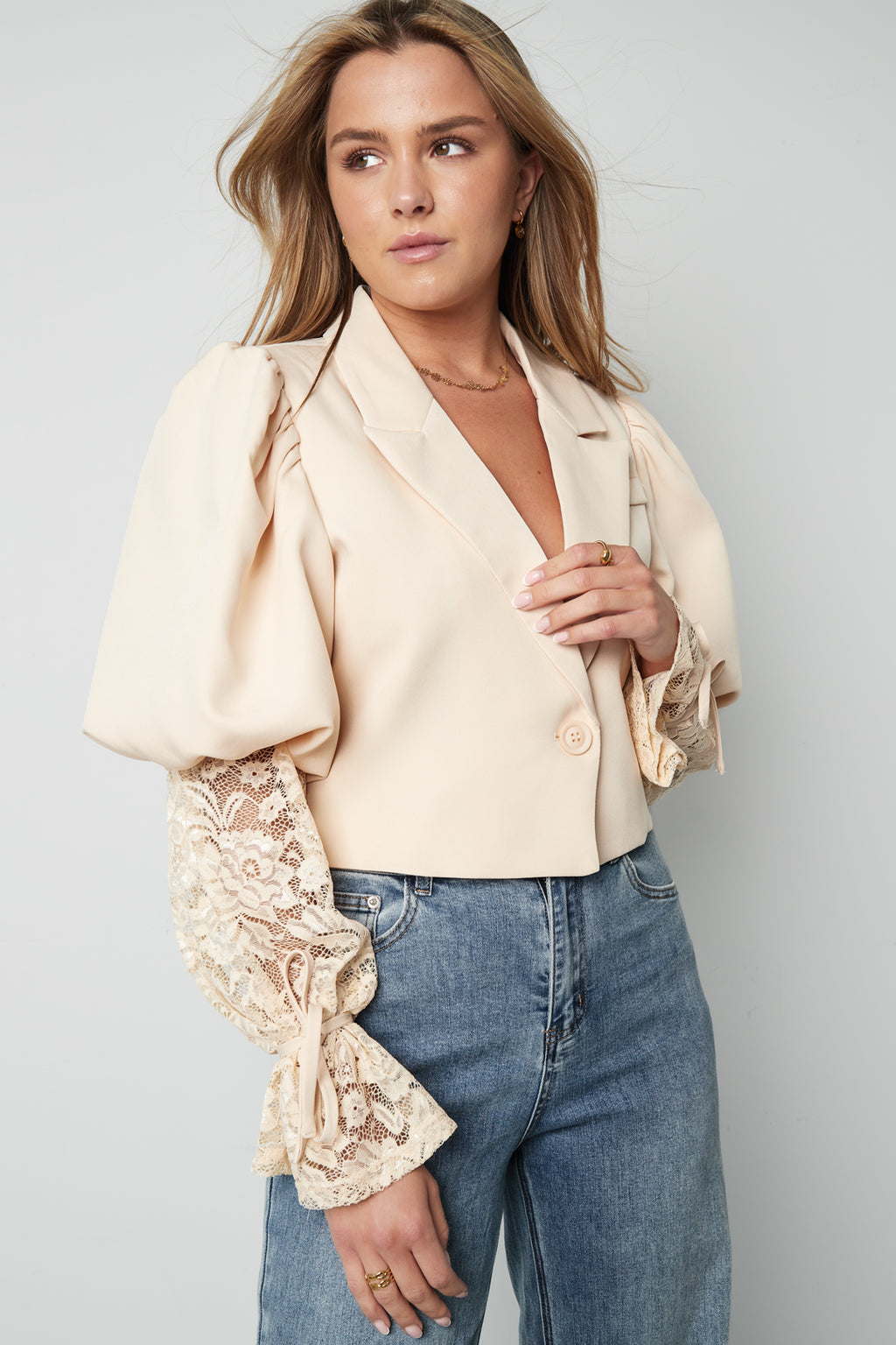 Eloise Closet Cotton Blend Lace Bloom Blazer