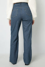 Woven Cotton Women's Straight Leg Pants Casual Stripes