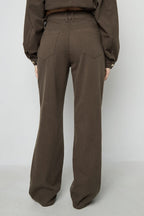 Woven Cotton Women's Straight Leg Pants Casual Solid Color