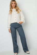 Woven Cotton Women's Straight Leg Pants Casual Stripes