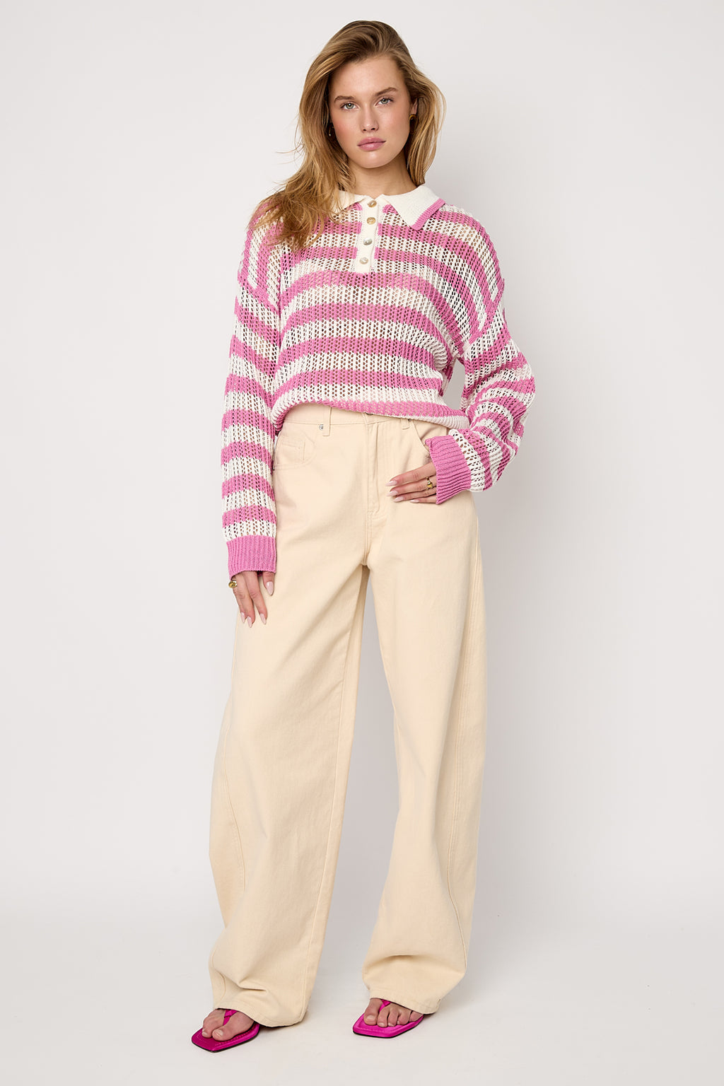 Eloise Closet Striped Knit Polo Top