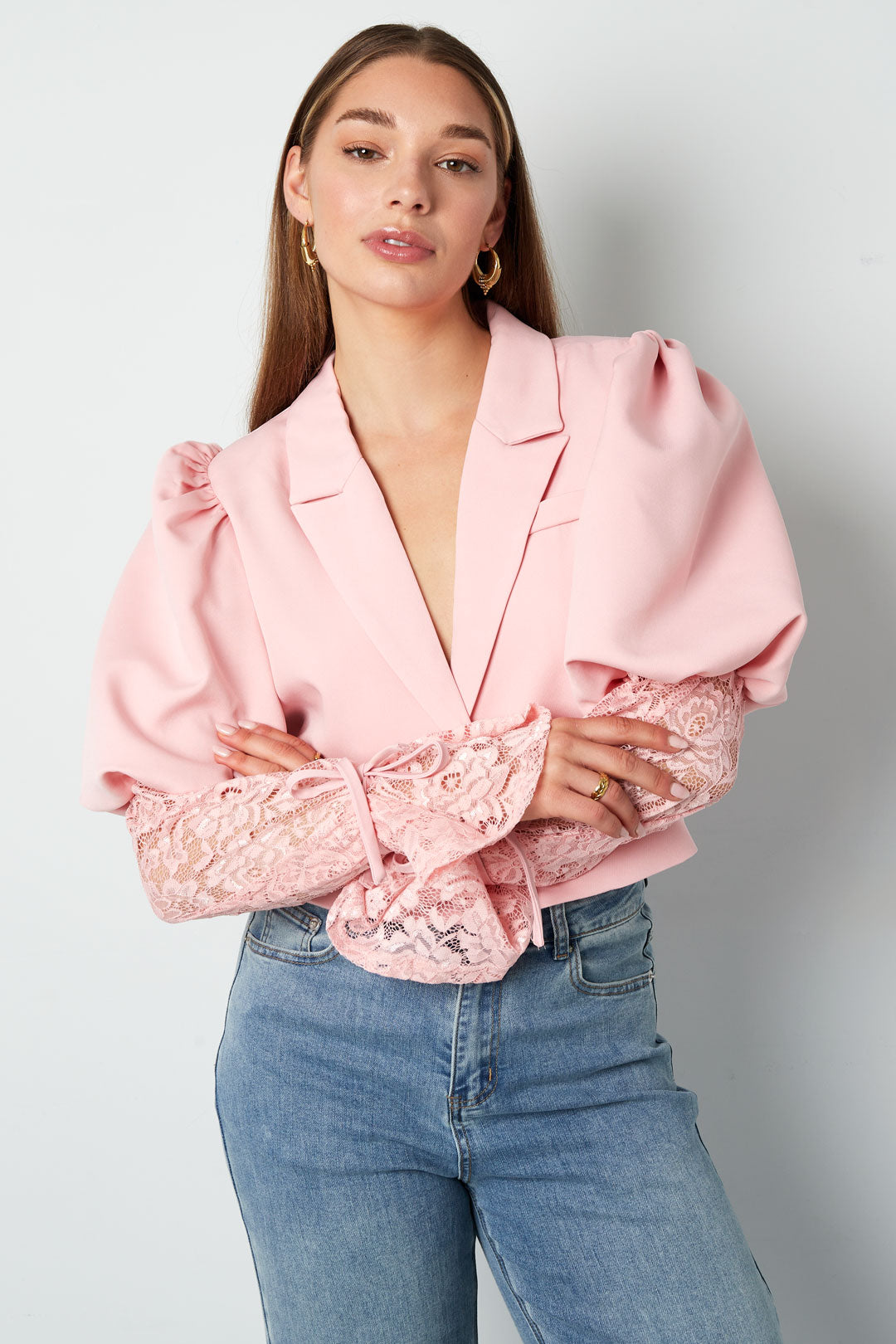 Eloise Closet Cotton Blend Lace Bloom Blazer