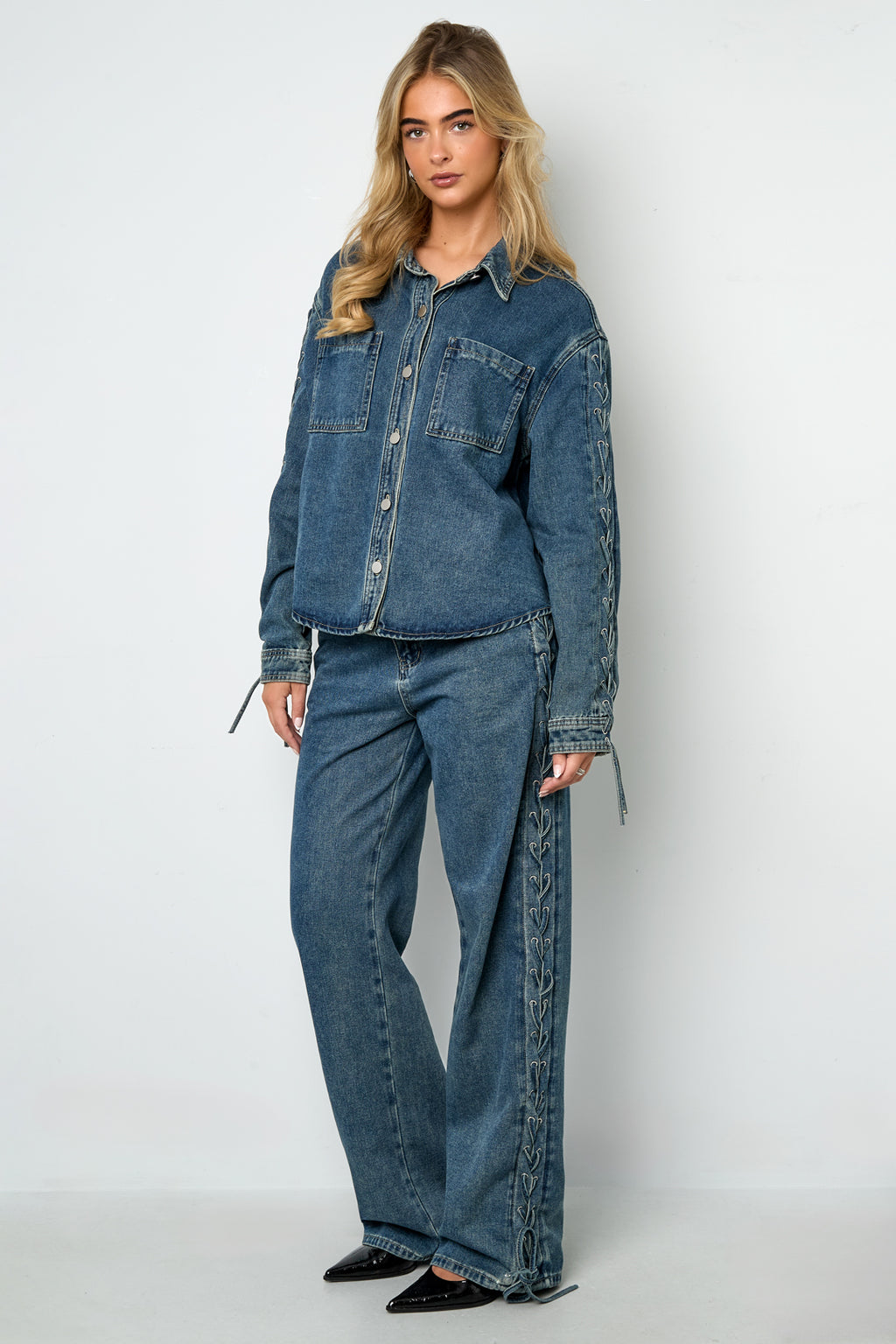 Elosie Closet Cotton Denim Jacket Casual Tie-up Women's