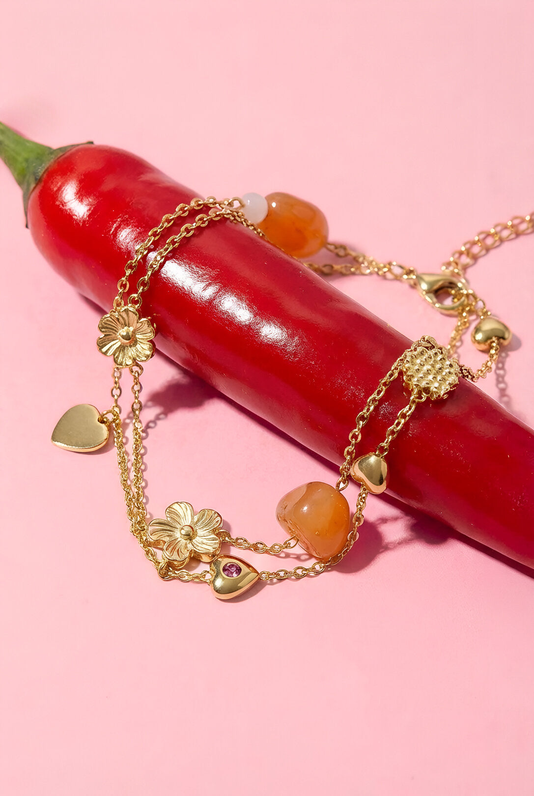 Orange Flower Heart Charm Bracelet Eloise Closet Jewelry