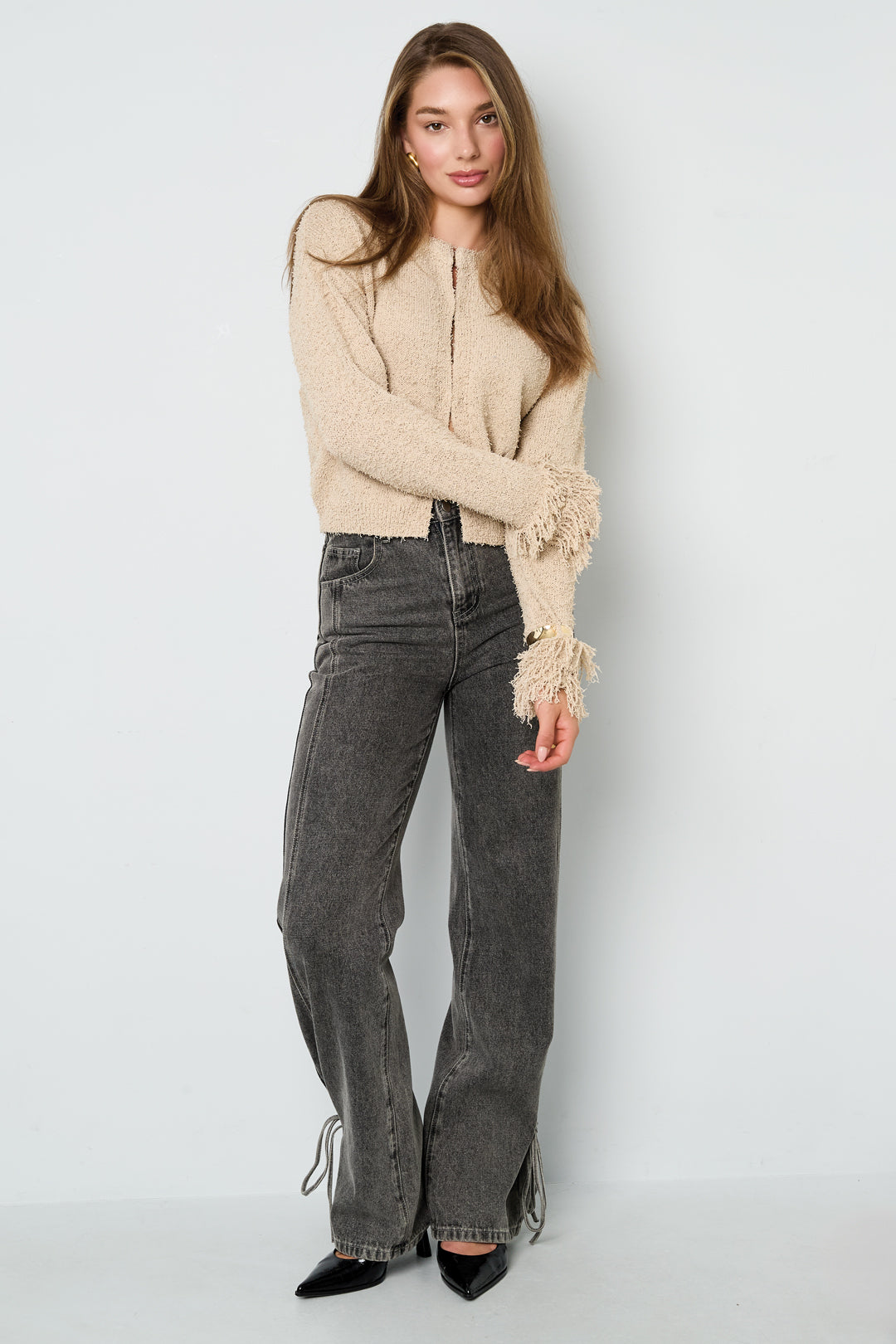 Eloise Closet Fringe Sleeve Cropped Cardigan