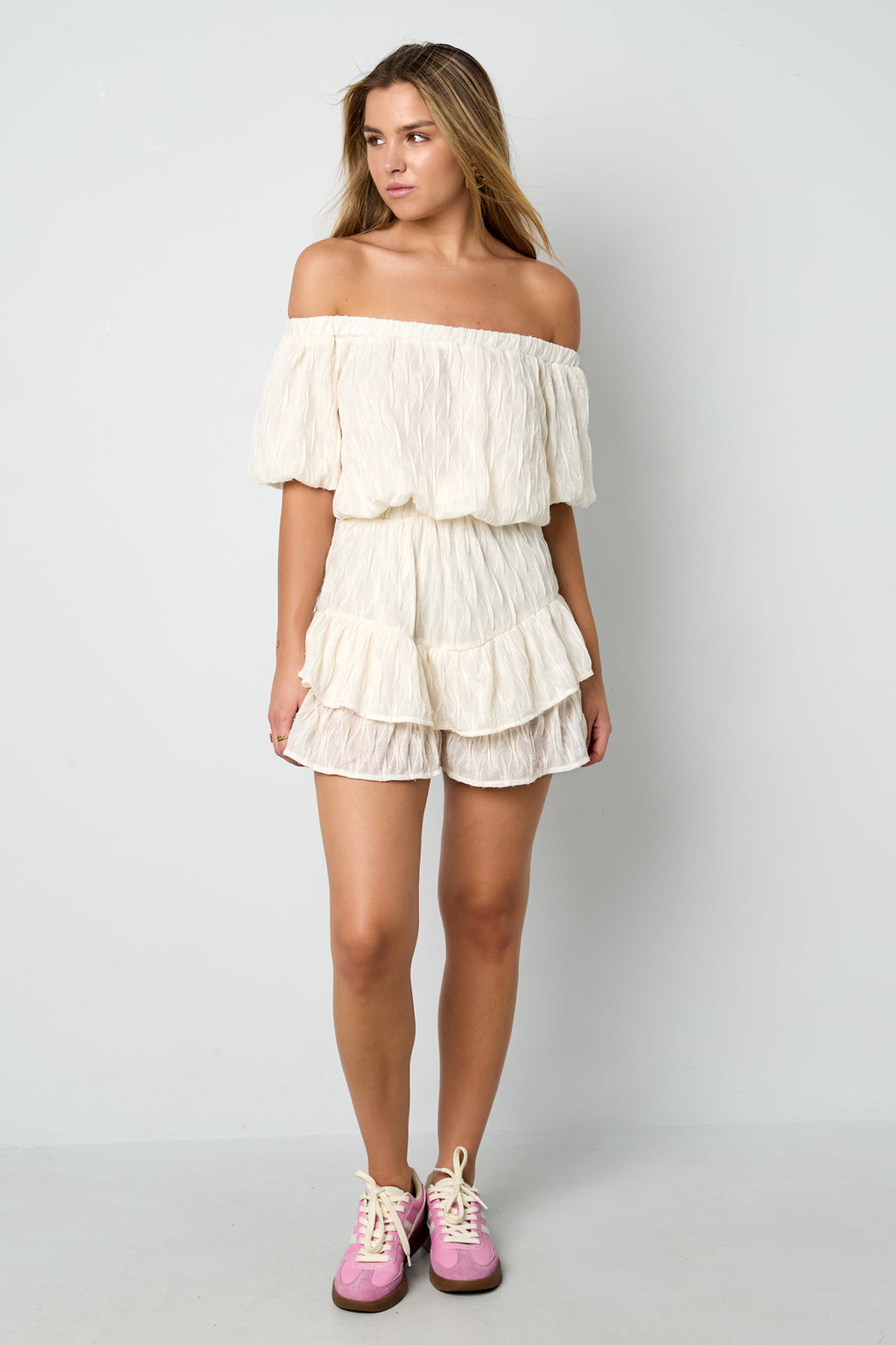 Eloise Closet Off-Shoulder Ruffle Bodysuit Woven Polyester