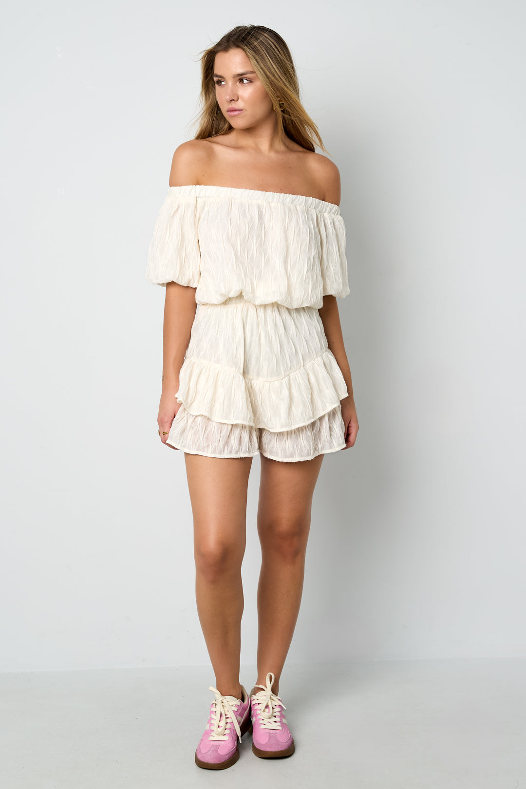Eloise Closet Off-Shoulder Ruffle Bodysuit Woven Polyester