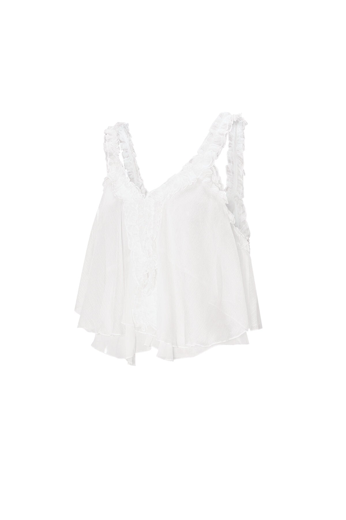 White Ruffle Sleeveless Top Eloise Closet