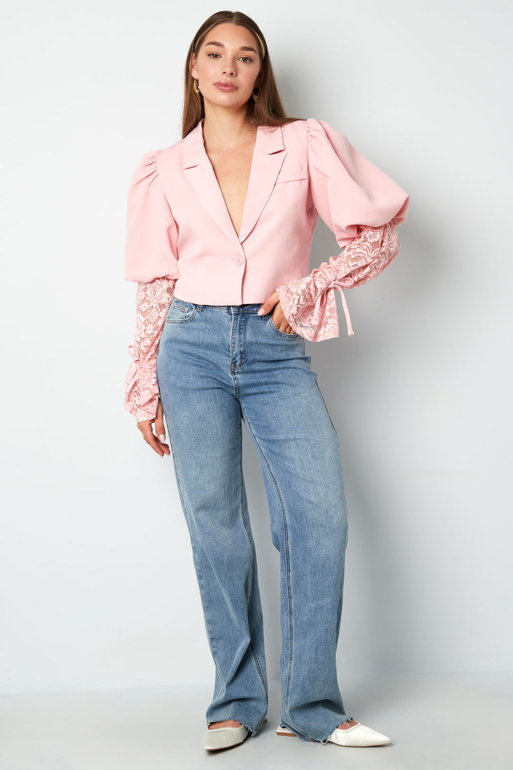 Eloise Closet Cotton Blend Lace Bloom Blazer
