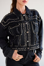 Eloise Closet  Studded Denim Street Jacket Woven Cotton