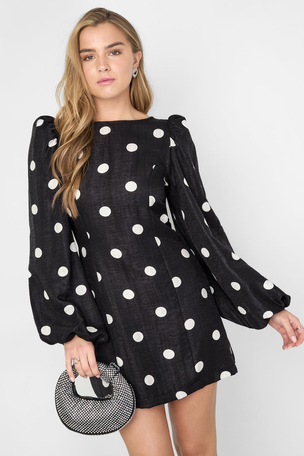 Woven Polyester Fiber Women's Mini Dress Elegant Polka Dots