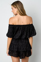 Eloise Closet Off-Shoulder Ruffle Bodysuit Woven Polyester