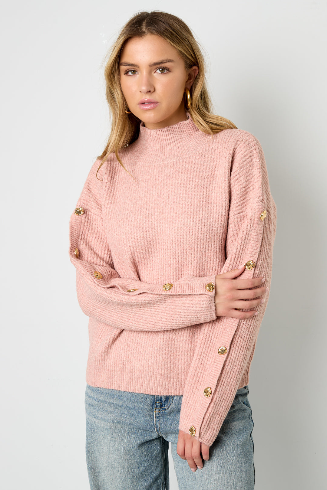Gold Button Turtleneck Sweater Eloise Closet