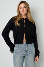 Eloise Closet Fringe Sleeve Cropped Cardigan