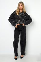 Eloise Closet  Studded Denim Street Jacket Woven Cotton