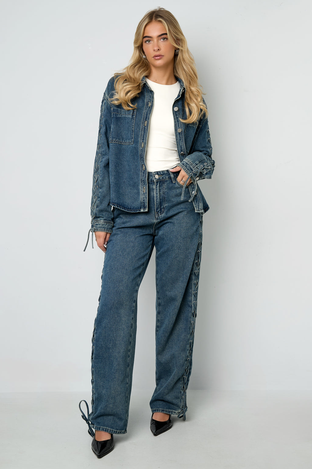Elosie Closet Cotton Denim Jacket Casual Tie-up Women's