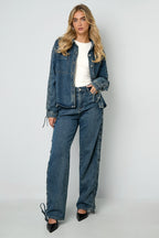 Elosie Closet Cotton Denim Jacket Casual Tie-up Women's
