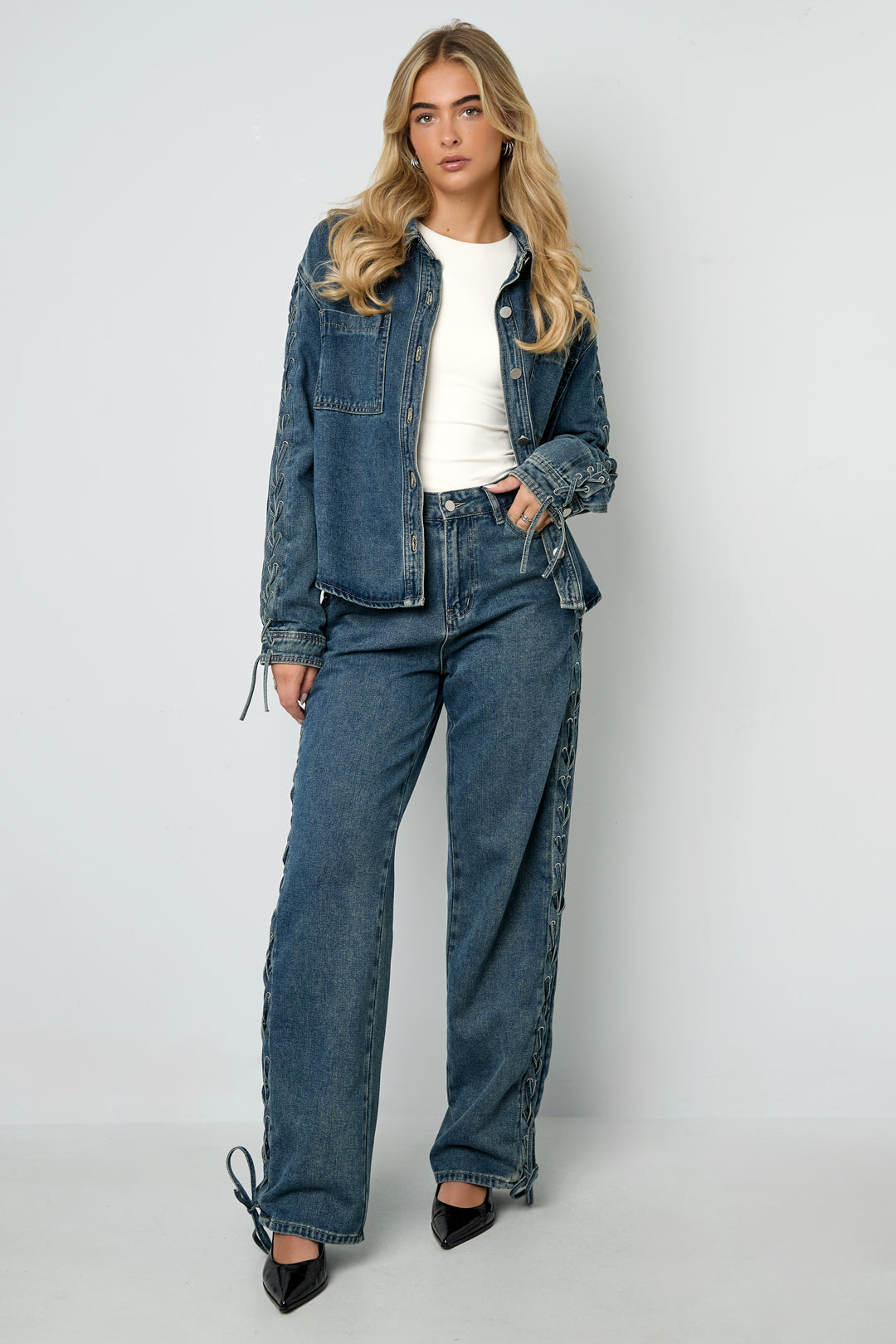 Elosie Closet Cotton Denim Jacket Casual Tie-up Women's