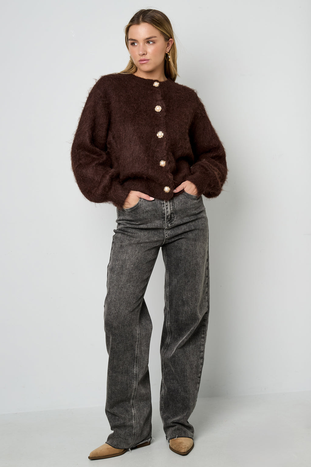 Elosie loset Knit Cardigan Casual Solid Color