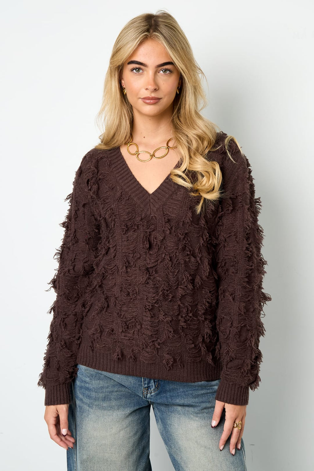 Fringe Touch V-Neck Sweater Eloise Closet