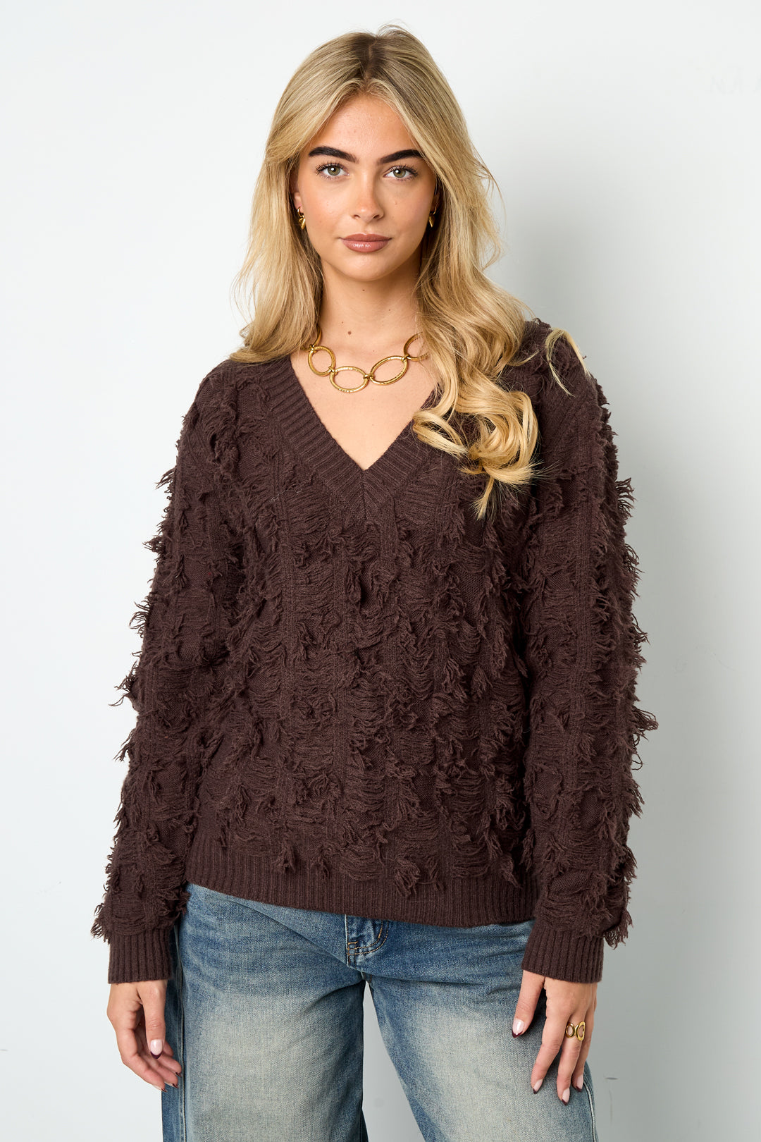 Fringe Touch V-Neck Sweater Eloise Closet