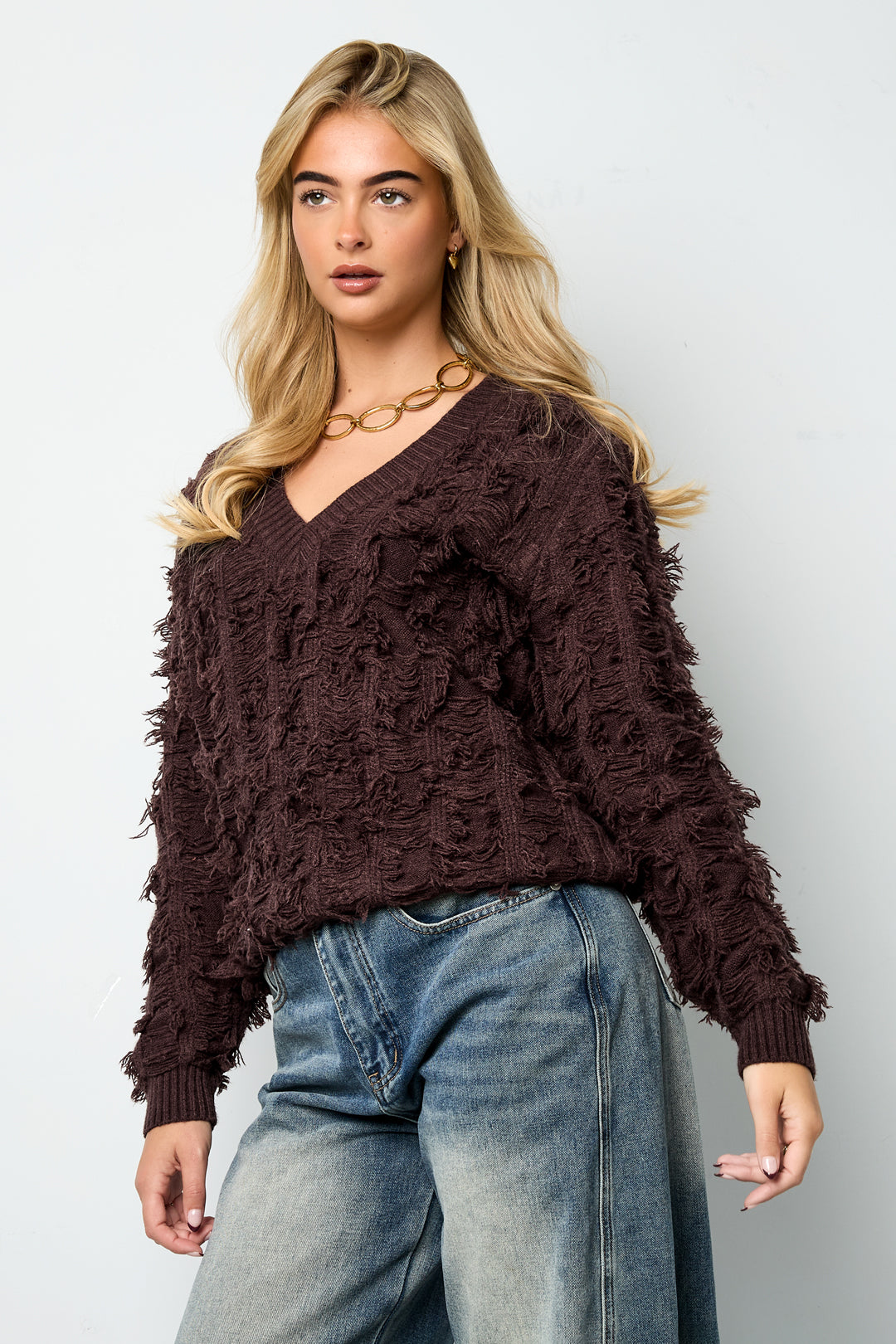 Fringe Touch V-Neck Sweater Eloise Closet