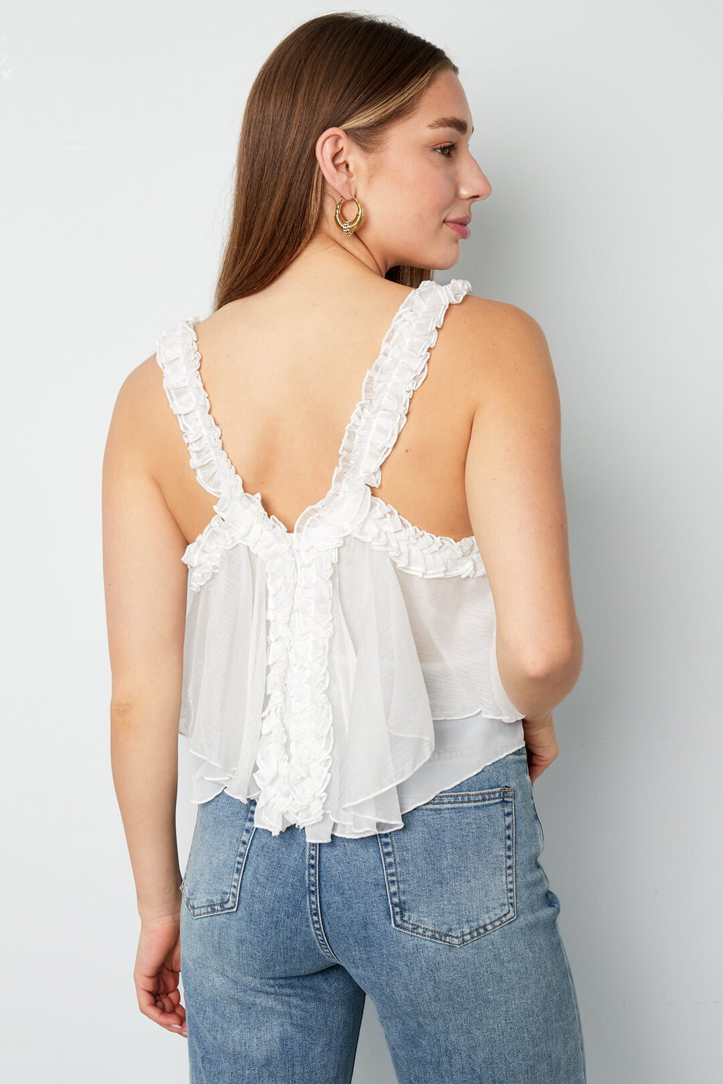 White Ruffle Sleeveless Top Eloise Closet