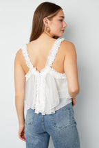White Ruffle Sleeveless Top Eloise Closet