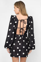 Woven Polyester Fiber Women's Mini Dress Elegant Polka Dots