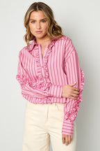 Ruffle Blouse Women – Cotton Striped Casual Eloise Closet