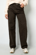 Woven Cotton Women's Straight Leg Pants Leopard Print Fall/Winter