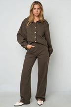 Woven Cotton Women's Straight Leg Pants Casual Solid Color