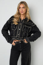 Eloise Closet  Studded Denim Street Jacket Woven Cotton