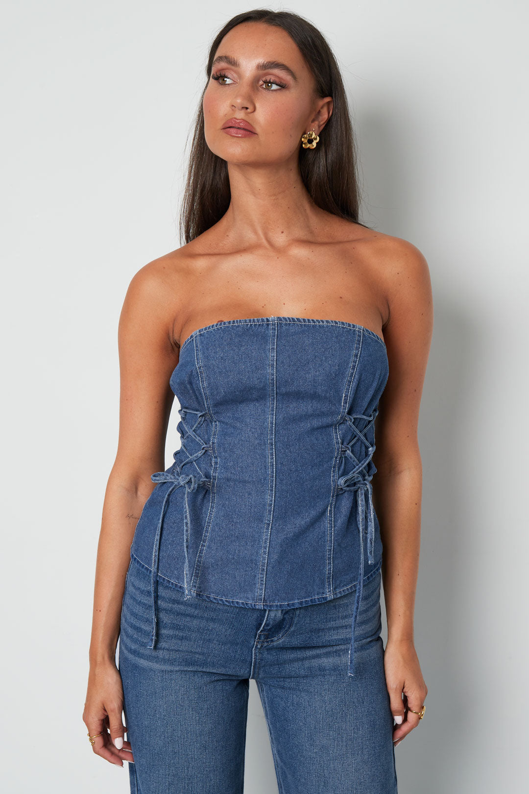 Eloise Closet Strapless Denim Top Woven Denim 