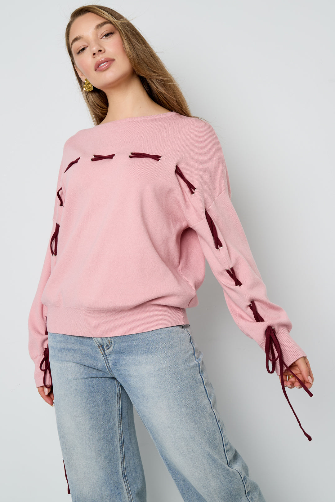 Color Clash Lace-Up Sweater Eloise Closet