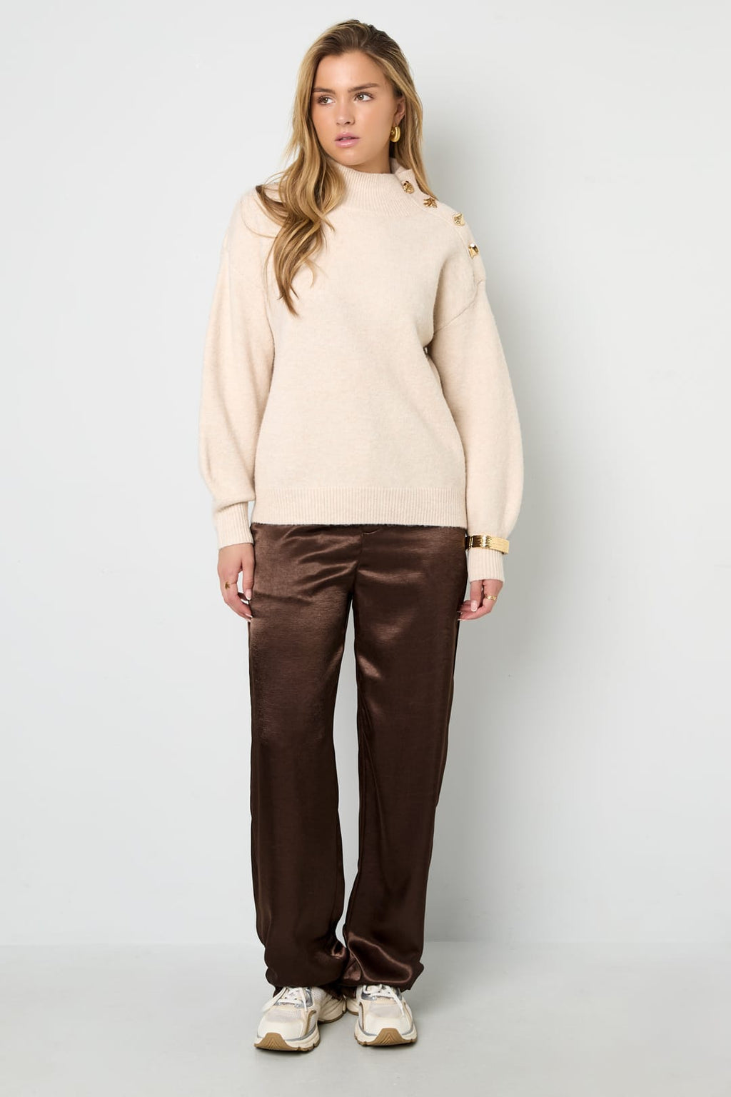 Knitted Polyester Fiber Women's Turtleneck Sweater Casual Solid Color