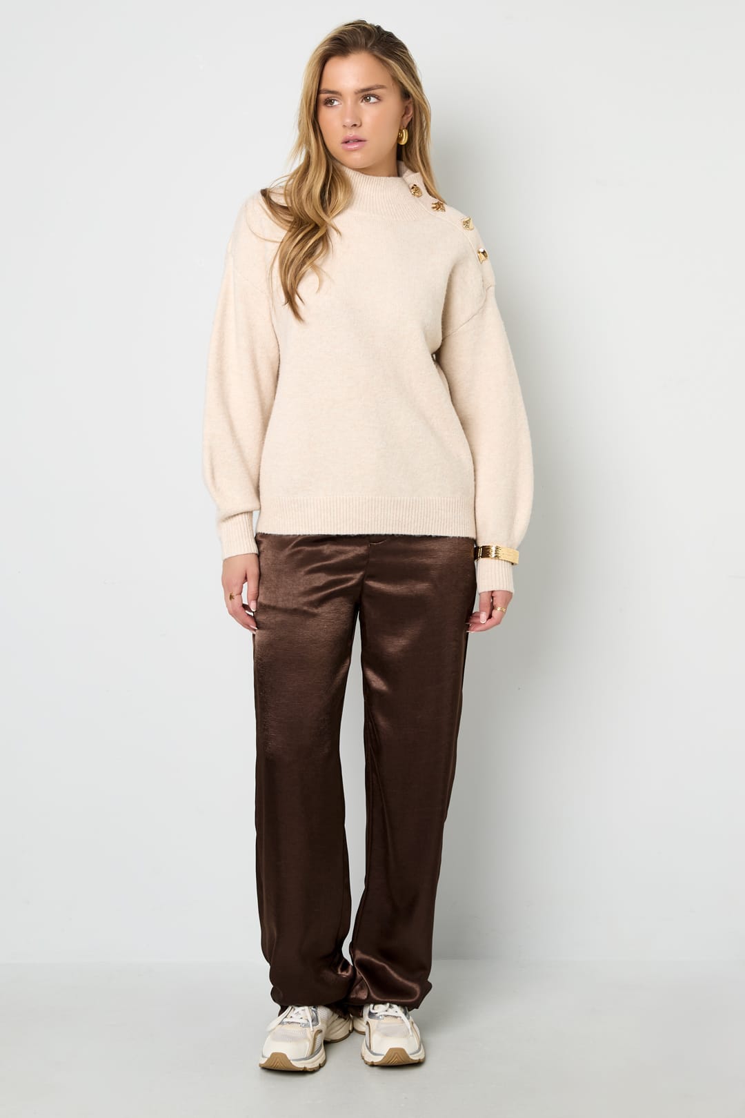 Knitted Polyester Fiber Women's Turtleneck Sweater Casual Solid Color