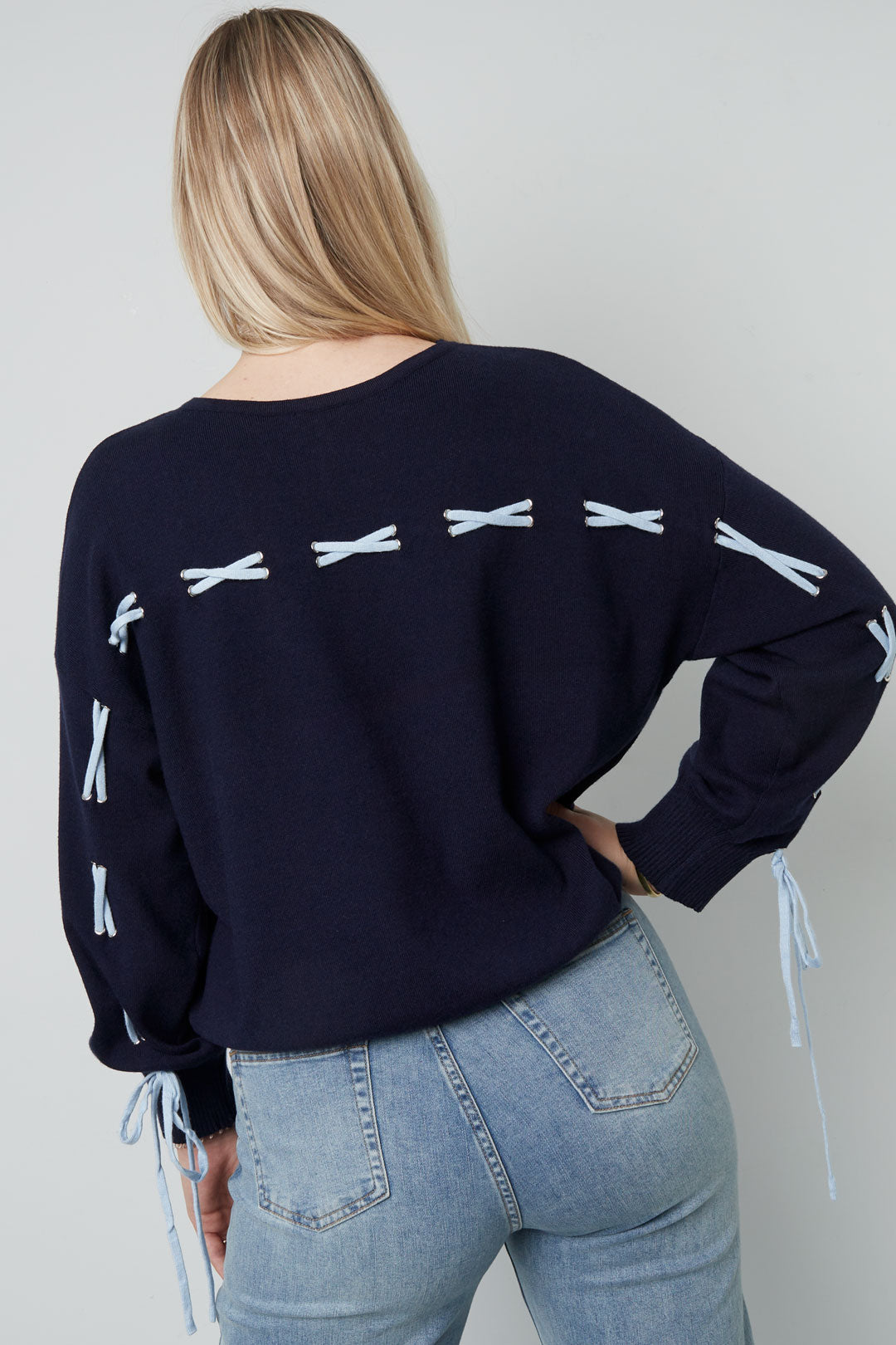 Color Clash Lace-Up Sweater Eloise Closet