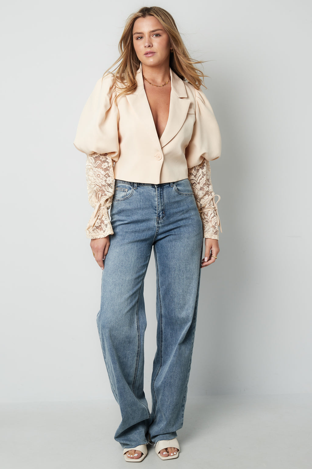 Eloise Closet Cotton Blend Lace Bloom Blazer