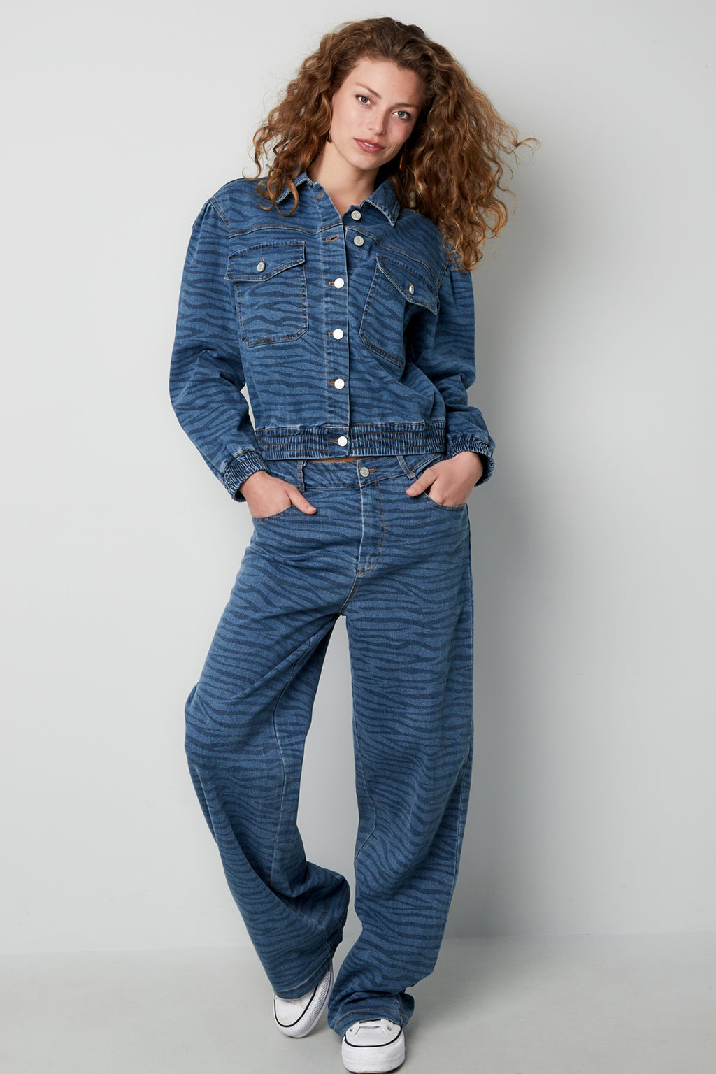Wild Stripe Cropped Denim Jacket Eloise Closet
