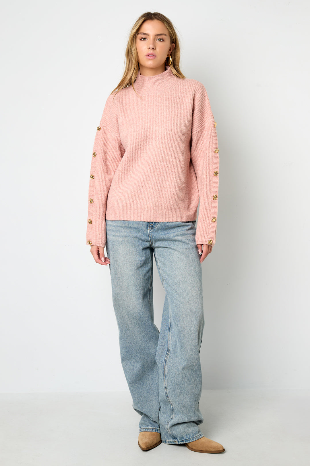 Gold Button Turtleneck Sweater Eloise Closet