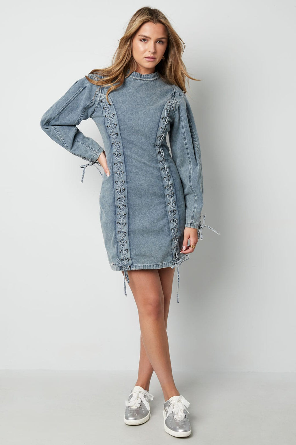 Eloise Closet Dress Elegant Tie-up Cotton Woven Denim