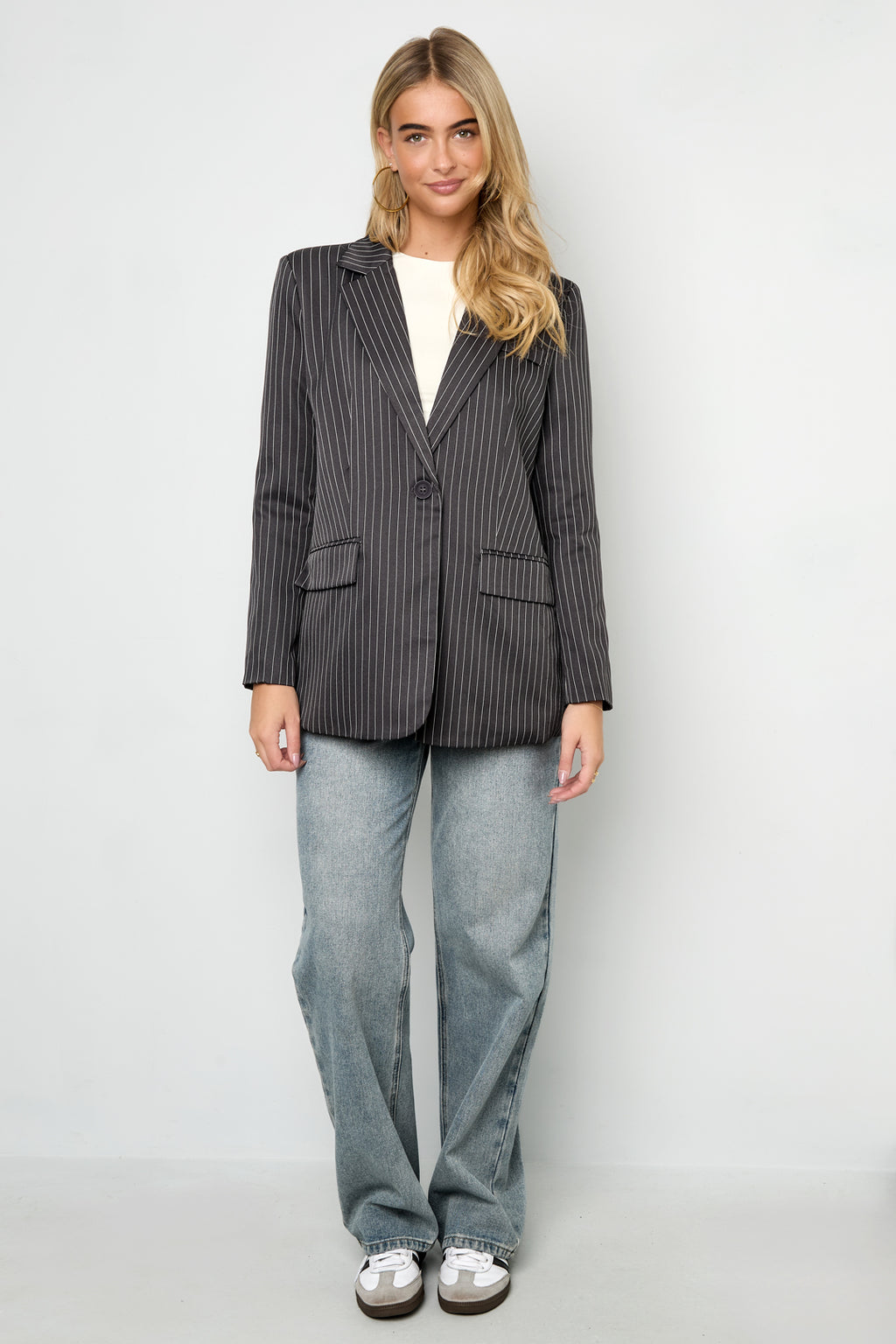 Eloise Closet Pinstripe Asym Blazer Set