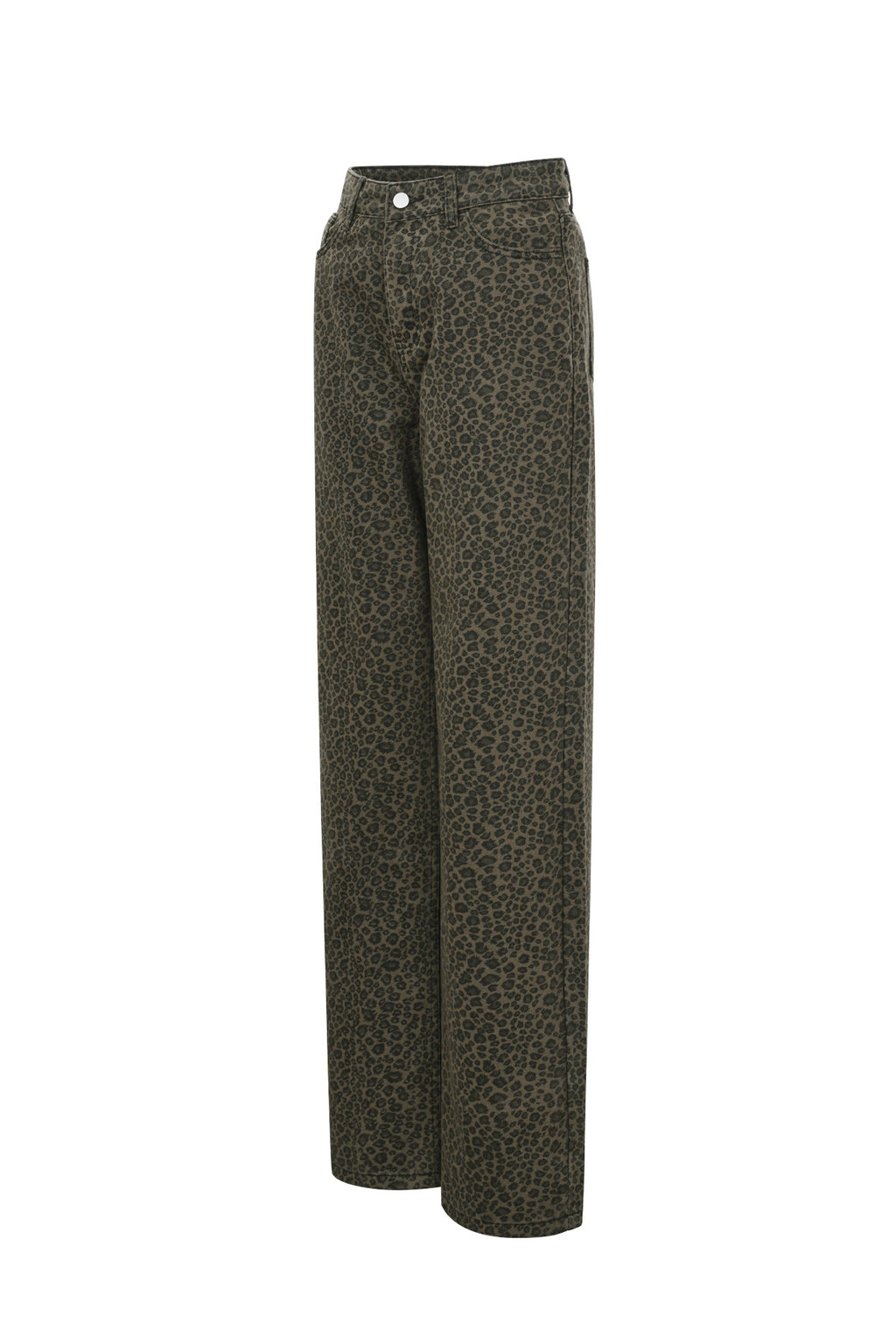 Woven Cotton Women's Straight Leg Pants Leopard Print Fall/Winter