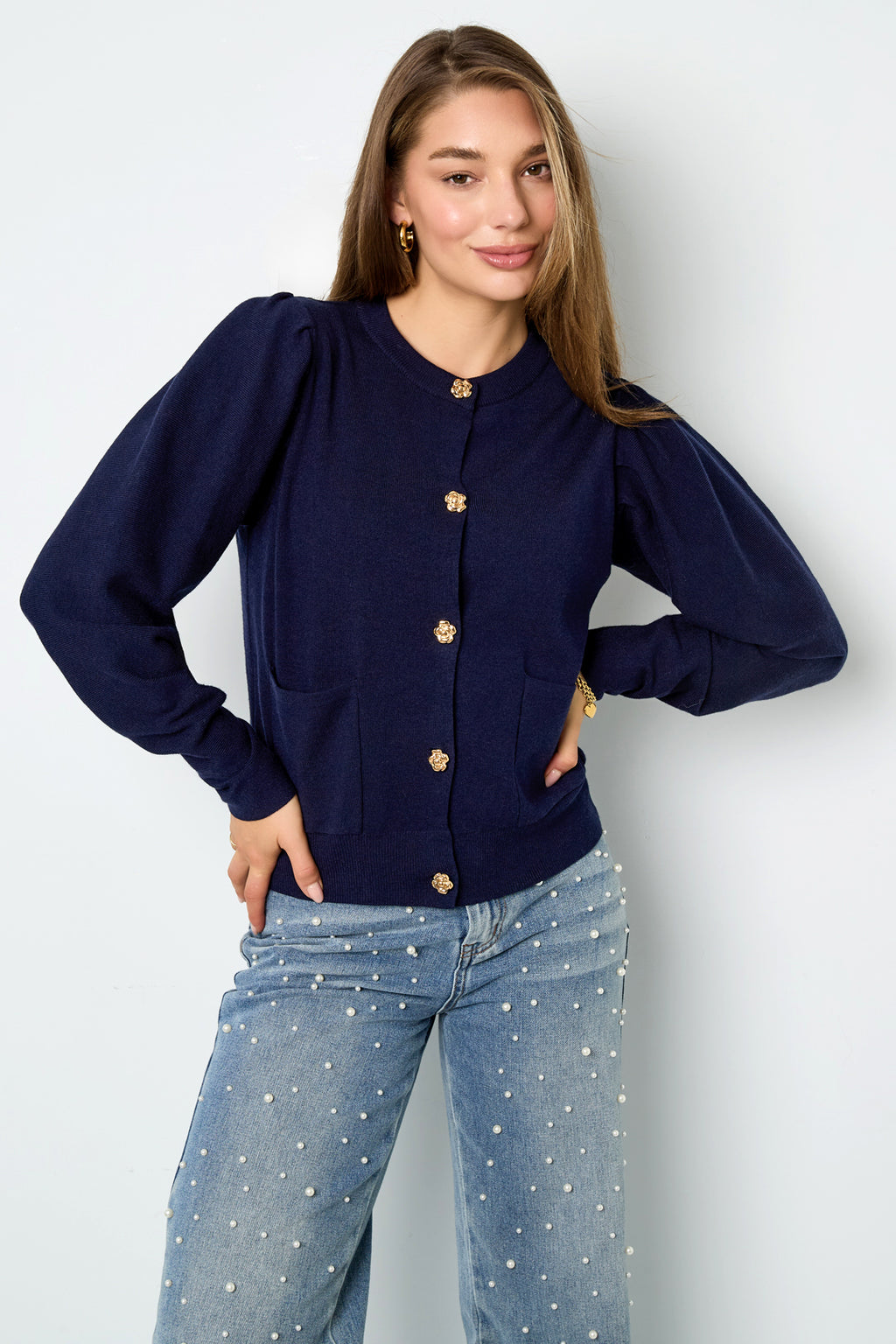 Eloise Closet Viscose Knit Cardigan Casual Solid Color
