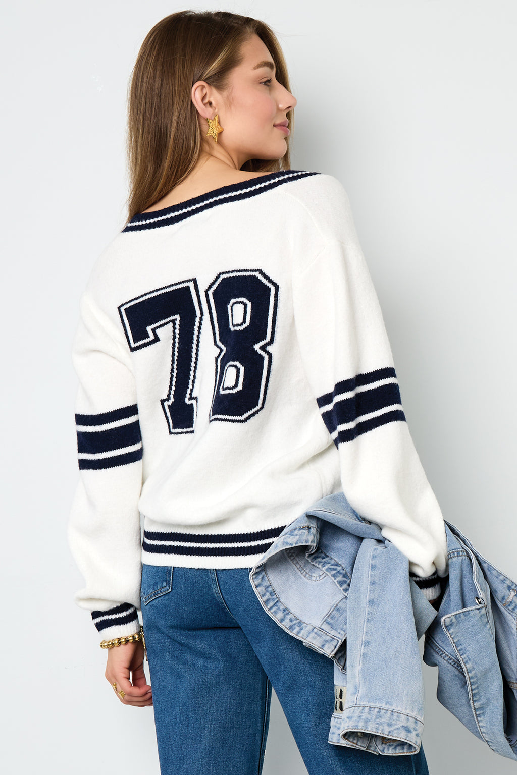 Sport Stripe V-Neck Sweater Eloise Closet