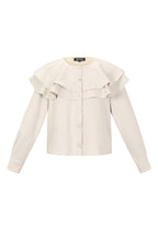 Woven Polyester Fiber Women's Blouse Elegant Ruffle Trim