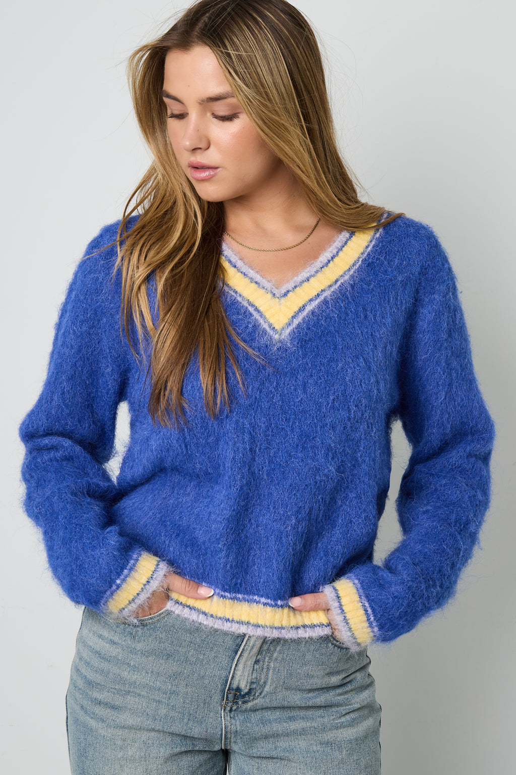 Color Clash V-Neck Sweater Eloise Closet