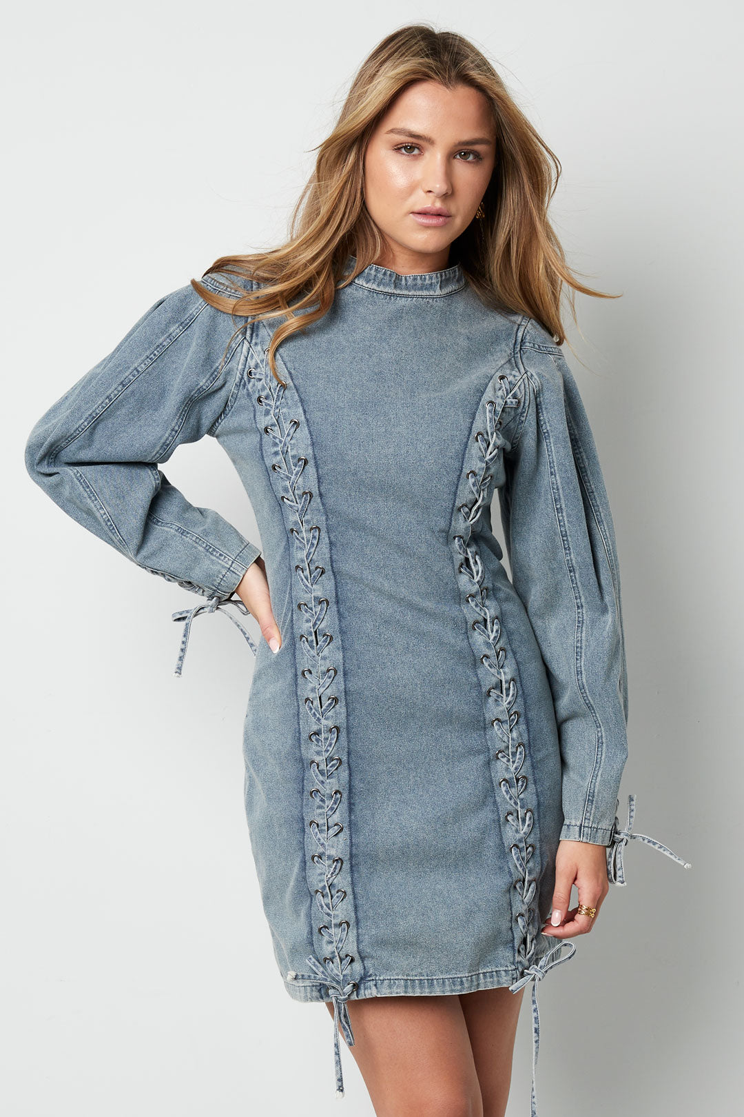 Eloise Closet Dress Elegant Tie-up Cotton Woven Denim